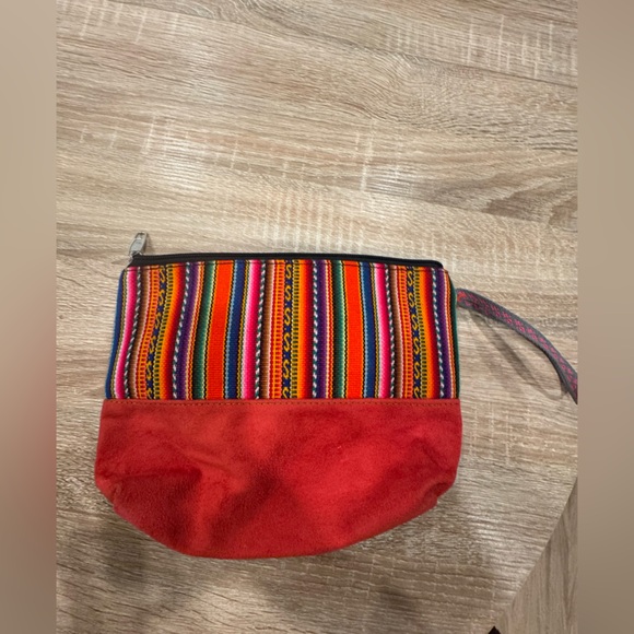 Colorful Striped Cosmetic Bag with Red Accent - Picture 8 of 8